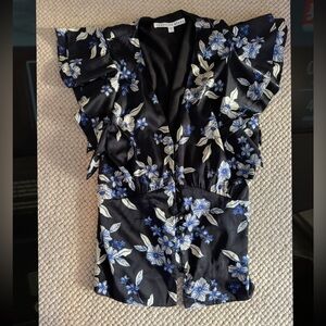 Floral Black and Blue Women's Top